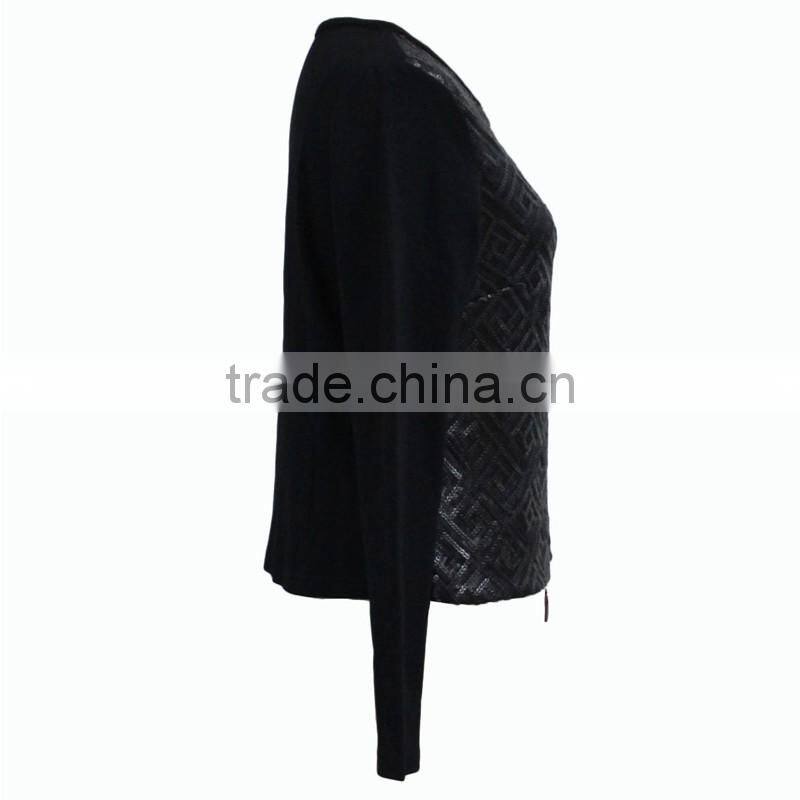 Factory directly provide double zip long sleeve o-neck womens black elegant blazer