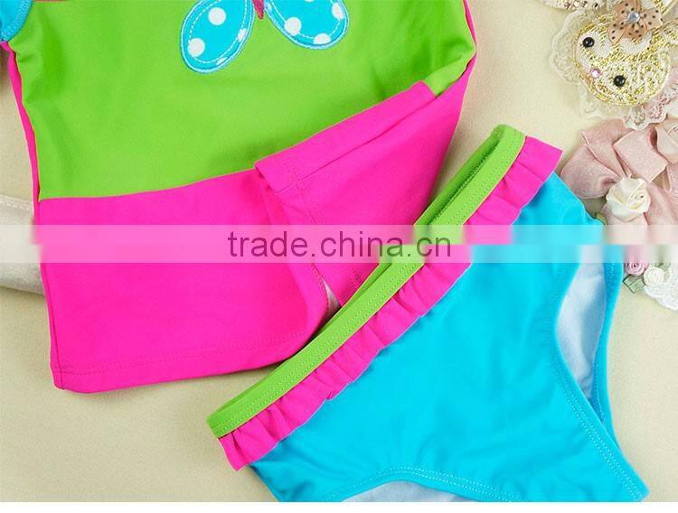 2017 Wholesale Butterfly Printed Summer Swimwear Short Sleeve European Kids Swimwear