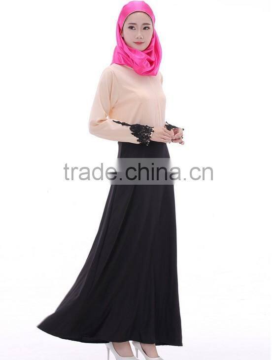 fashion long sleeve lace zip women long dress muslim