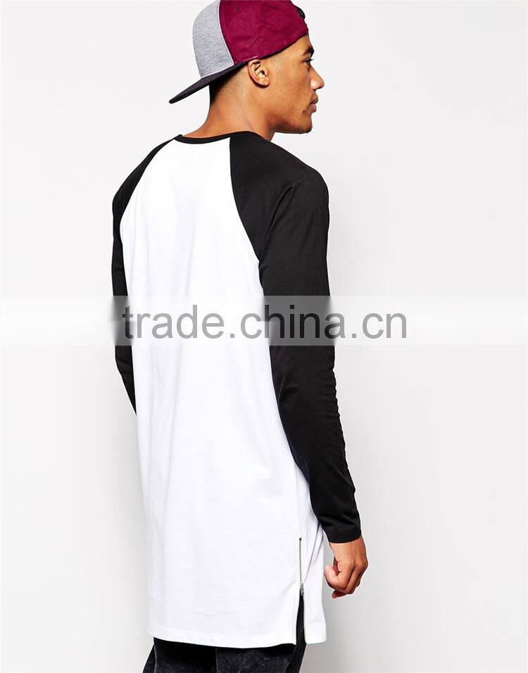 Mens Raglan T shirt Super Longline Sleeve Zipper T shirt