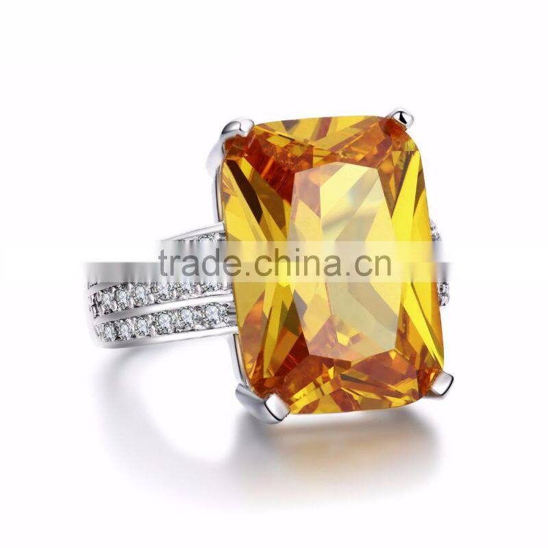 New arrival fancy design wholesale sterling silver 925 jewelry big square yellow zircon elegant shiny engagement rings for women