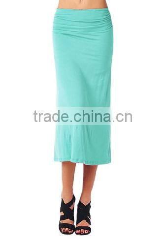 Hot Sales Women's High Stretch High Waisted Rayon Span Mid-Calf Maxi Skirt