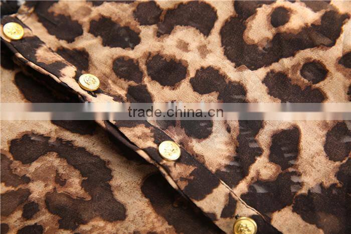 fashion butterfly style leopard printed casual ladies korean chiffon blouse 2015