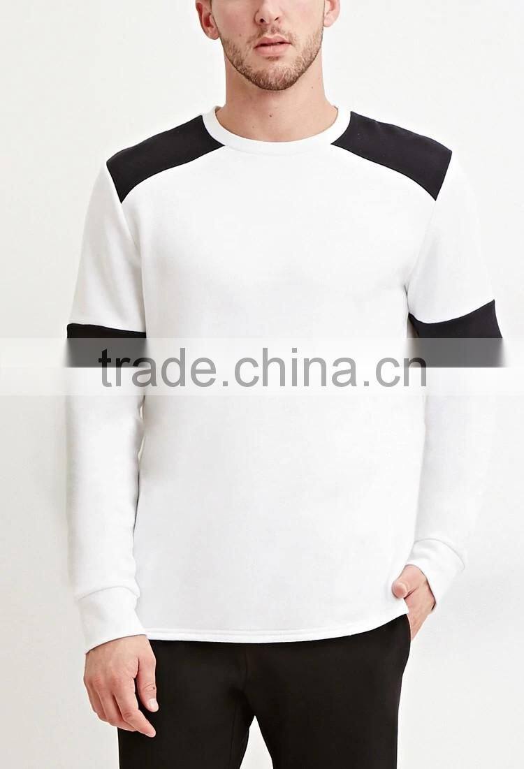 High Quality Black White Colorblocked Cotton-Blend Mens Collar Sweatshirt