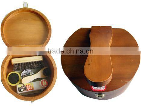 promotional gift leather care shoe shine kit wooden box package