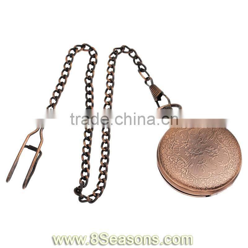 Retro Style Copper Tone Chain Quartz Pocket Watch