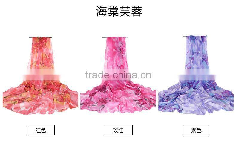 2017 new sytle long and big shawl silk chiffon scarf beach made in China