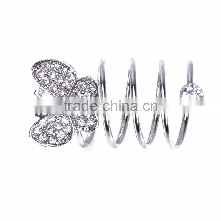 Gold&Silver-plated Rhinestone Butterfly Wrap Around Spiral Rings