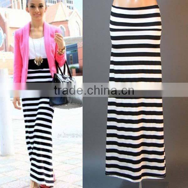 hot selling black and white stripe maxi skirt wholesale indian long skirts
