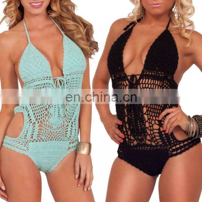 Missadola swimming suit one piece transparent Crochet swimwear