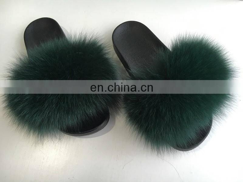 Soft Fur slide outdoor Casual Flat Slip On Fluffy Fur Slippers Sliders sandals Mink Fox Raccoon