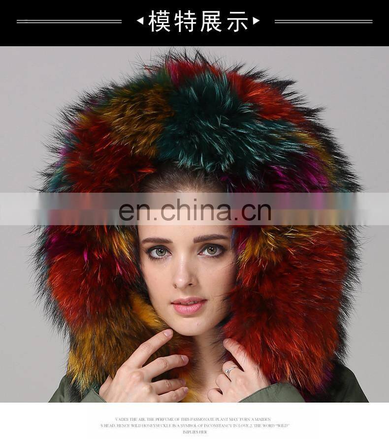 Hot Selling warm raccoon parka coat with fur hood snow real fur jackets