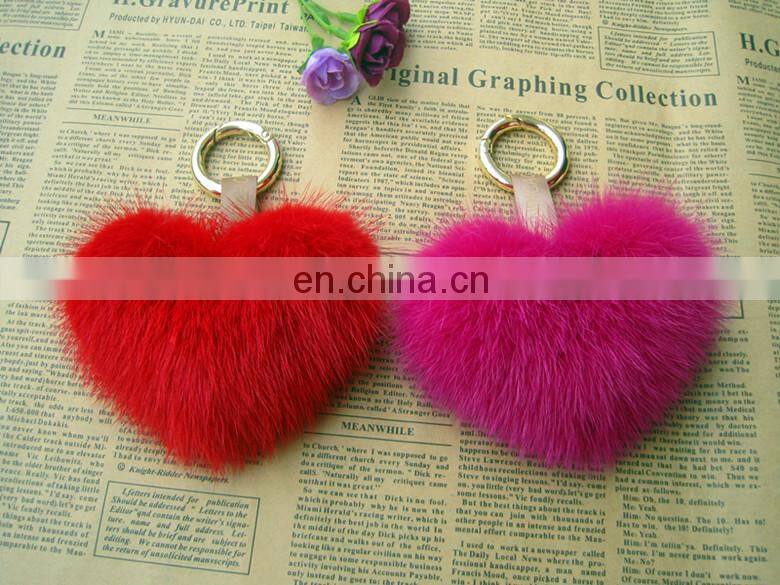 Fashion Hot Custom Heart Shape Mink Fur Accessory Pink Fur Keychain