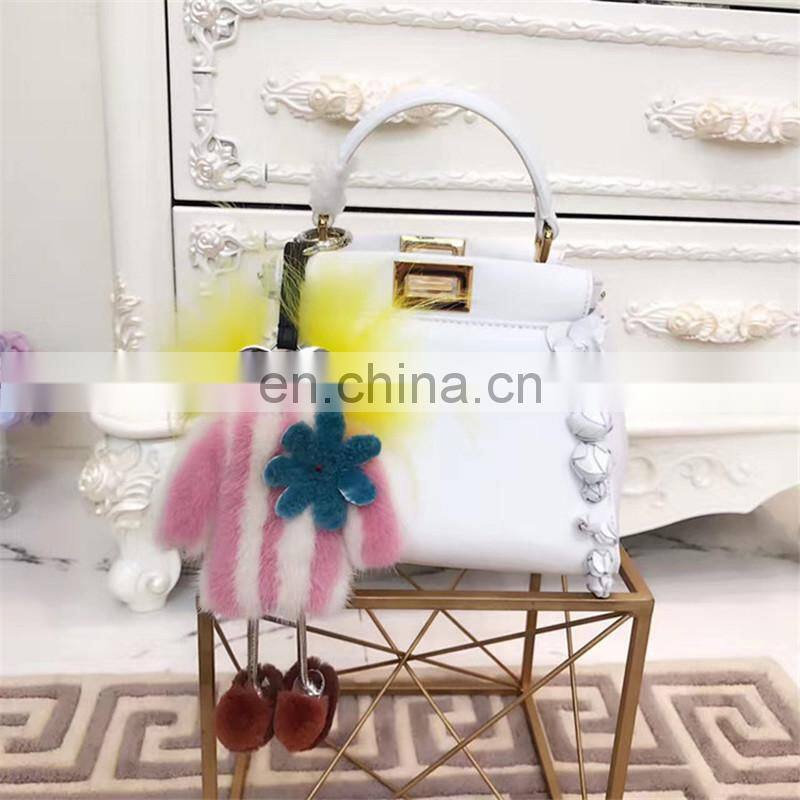 2016 New Fashion Luxury Robot Keychain / Car Accessory or Gift Bag Charm Robot Mink Fur Keychain