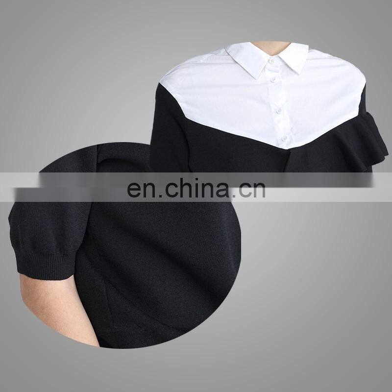 Ladies uniform blouses cool fashion blouses long sleeve joint knitted blouses for women