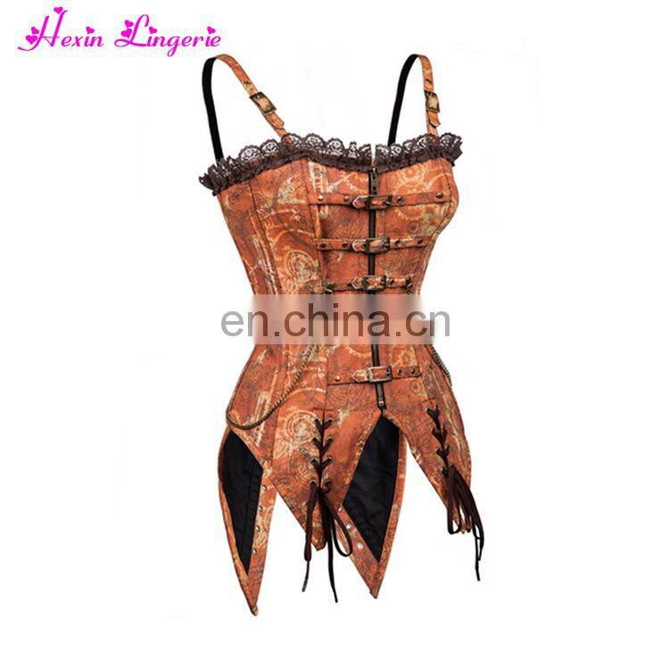 Wish Best Sale orange overbust lace up bustiers steel boned corset shaper
