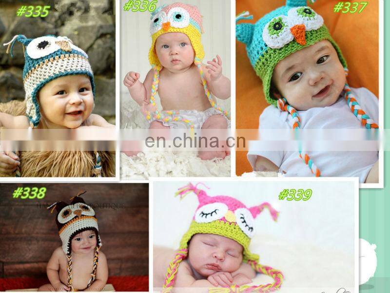 Crochet Kids Boys Giggle and Hoot OWL Ear Flap Hat Newborn Baby Beanie