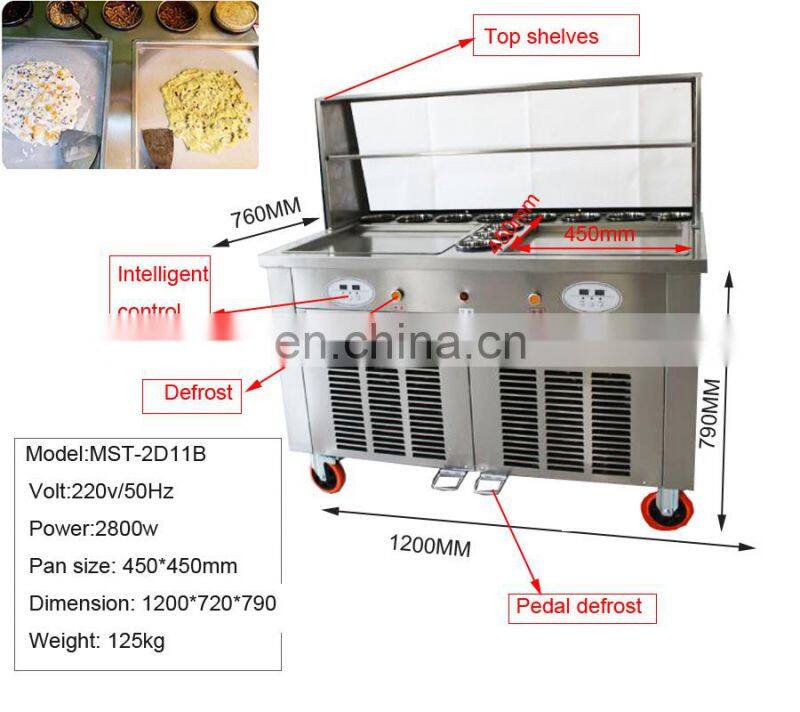 Top sale ice cream machinery Double square Pan Roll Fried Ice Cream roll Machine Fry ice pan machine