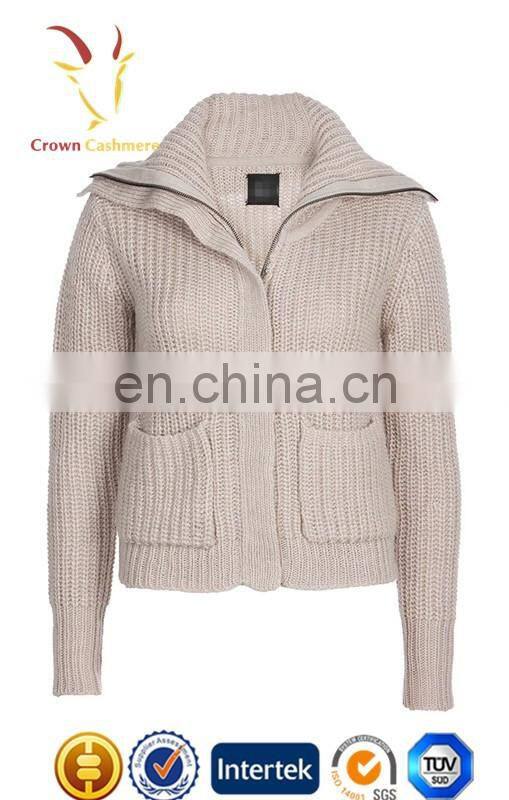 Jacket Style Full Zip Cable Kint Cashmere Sweater Cardigan