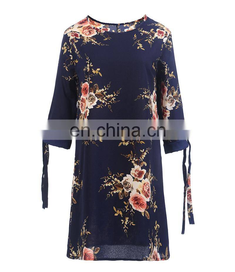 Manufacturers wholesale custom women's chiffon printed round neck three-quarter sleeve dress casual fashion short skirt plus
