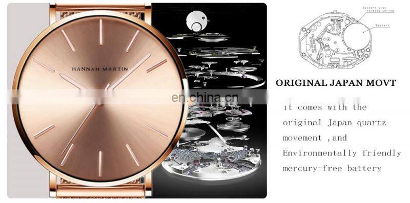 Hannah Martin CC36 Luxury Ladies Quartz Movement Watch Women Stainless Steel Chronograph Wristwatches Business Watch