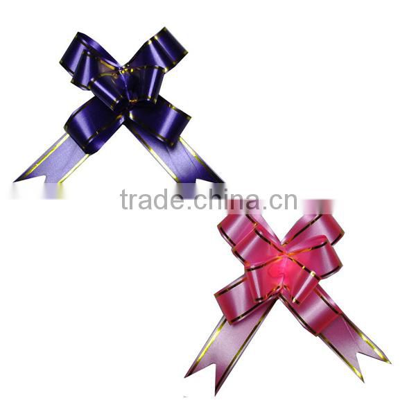 Wholesale Satin Printing Ribbon Bow for Gift Box, PP Butterfly Pull Bow Printing with White Logo