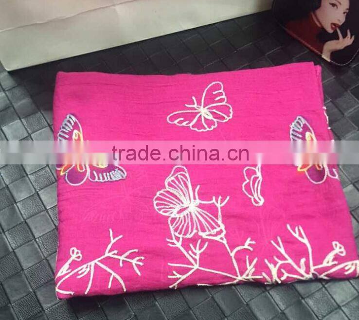 New Fall Spring Fashion Viscose Butterfly Embroidery Scarf