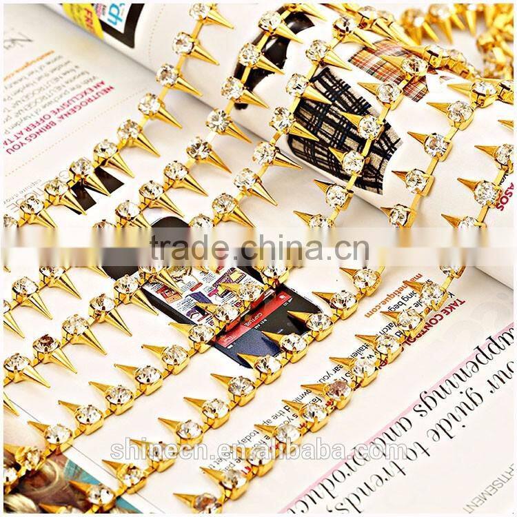 High quality Korean style DIY shaped cup chain YIWU Wholesale shining golden loose Rhinestone chain