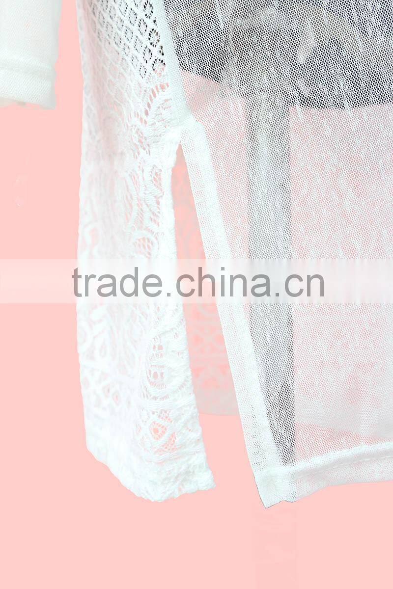 Latest lace hollow floral pattern ladies tops for leggings