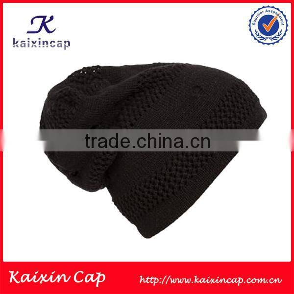 custom high quality Womens Casual Cut Out Knitted acrylic mix wool material slouch Beanie Hat cap Black