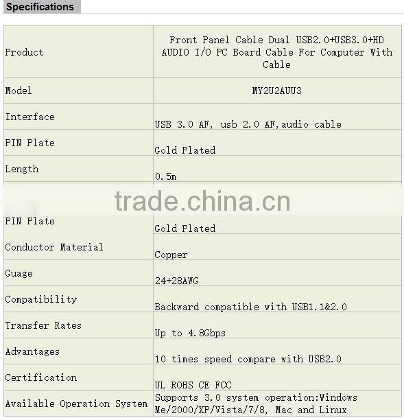 Front Panel Cable Dual USB2.0+USB3.0+HD AUDIO I/O PC Board Cable For Computer With Cable