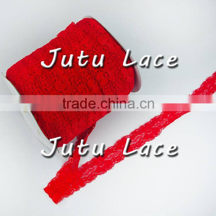 Lace Elastic 1" Red Stretch Lace Elastic by the yard wide lace elastic trim - baby headband lace elastic