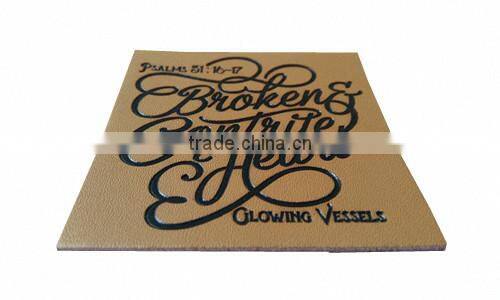 Custom good quality brown embossed leather logo patch