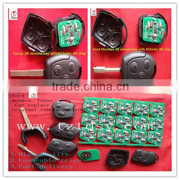 Tongda hot sale for f-rd M-ndeo 3 button remote key with433mhz 4Dchip
