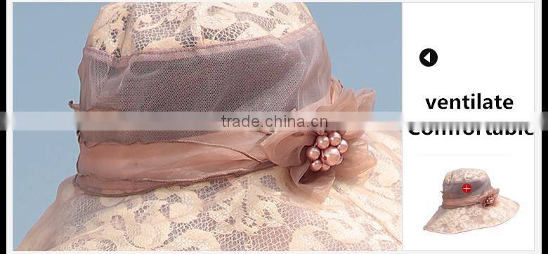exquisite lace wide brim hat with flower decoration
