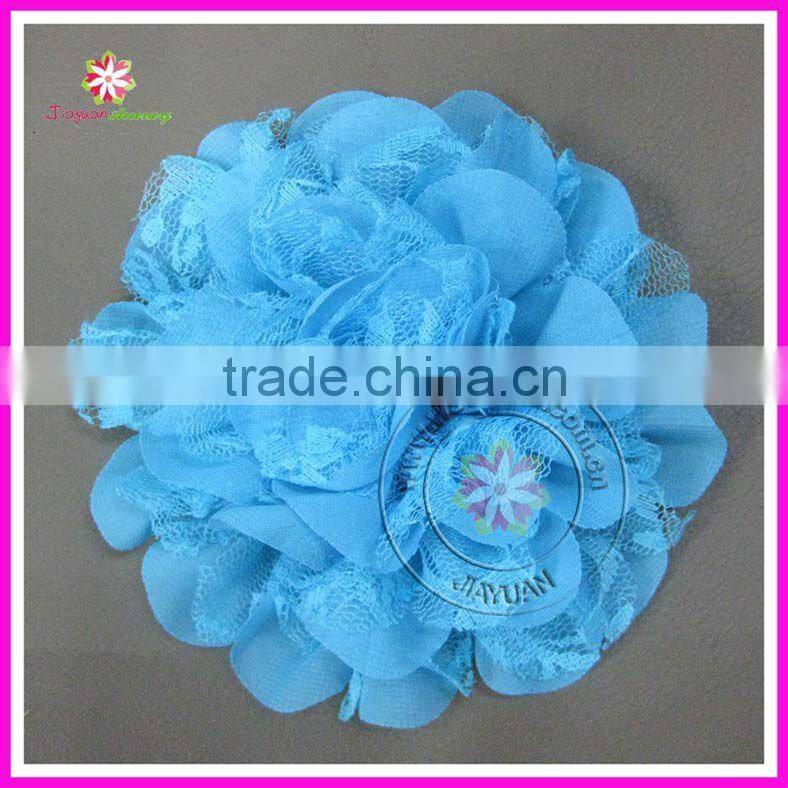 Beaded lace chiffon fabric flowers for wedding dresses,pearl center chiffon lace flower, pearls rhinestone chiffon lace flower