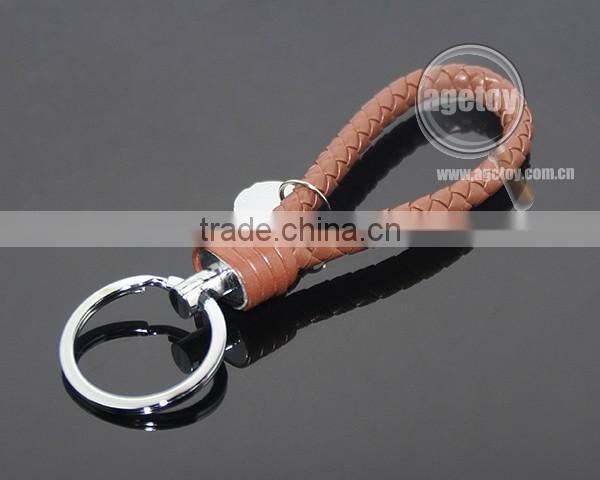 Hot Sale Manual Hand Braided Rope Silver Round Metal Tag Braided Leather Cord Brown Leather Straps Keychain With Braid Leather