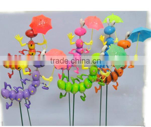 4 Inch Caterpillar with Umberlla Garden Decoration Plastic, Garden Sticks