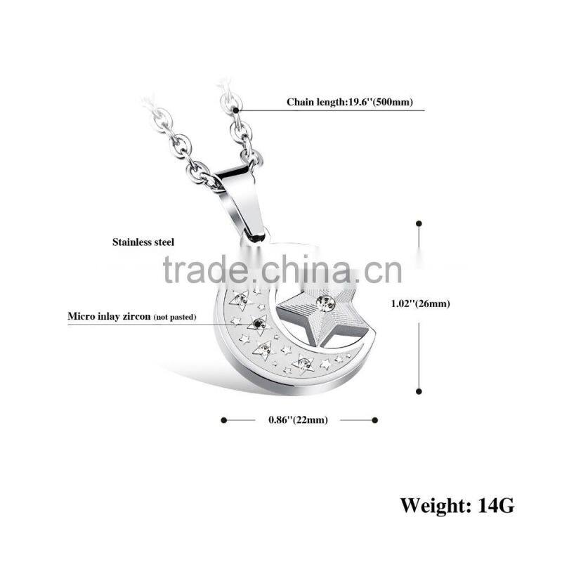 china top ten selling products 316L stainless steel silver plating moon star pendant for couples