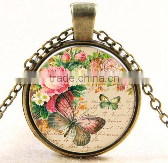 Popular flower and butterfly glass dome jewelry photo glass jewelry handmade jewelry Comic DIY Jewelry