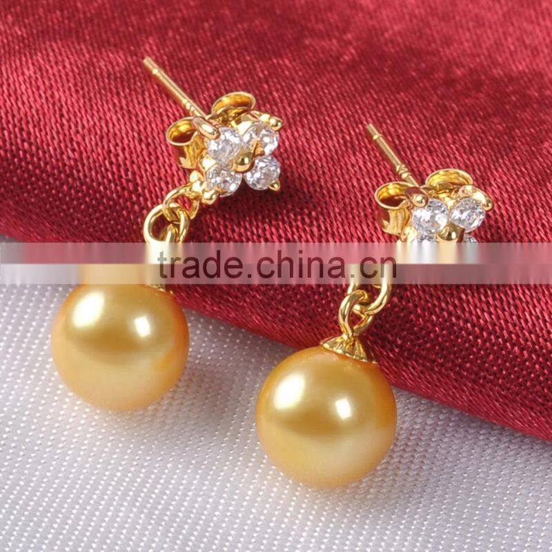 Japanese circular 7--7.5mm golden akoya pearl jewelry earrings for sales