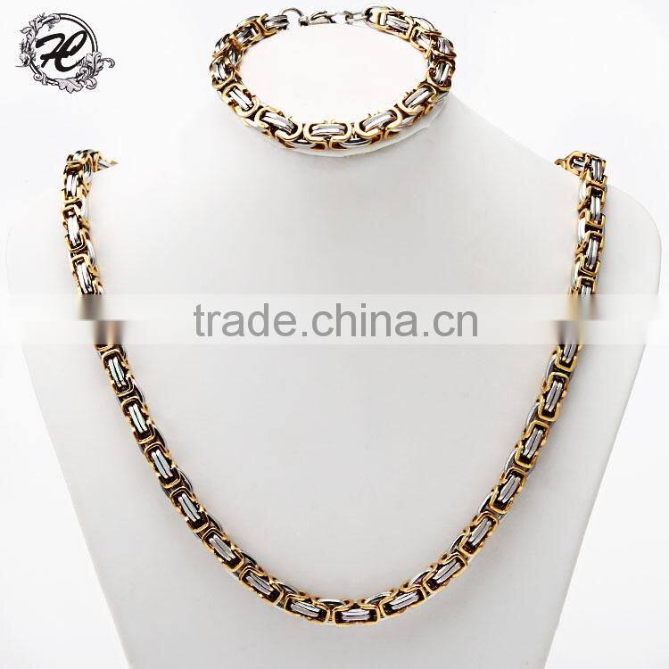 Wholesale Diamond cutting stainless steel 18k gold plated curb chain dubai gold jewelry set