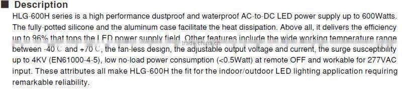 Meanwell hlg-600h-20a ip65 600w 20v 28a led driver 220v
