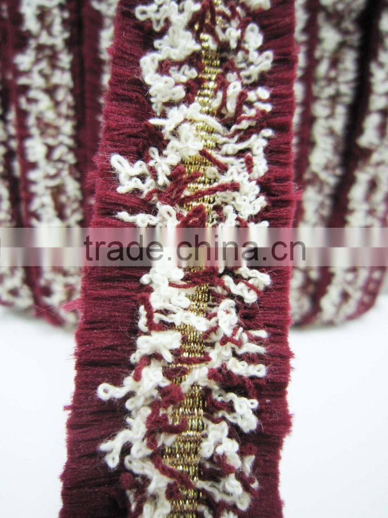 Burgundy Gold Metallic Wool Thread Braid Decorative Trimming swimwear