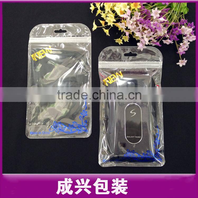 clear plastic zipper bag within printing flower/cell phone mobile case packaging sleeve/transparent poly bag