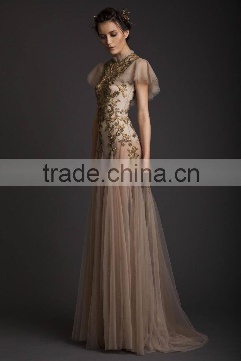 Sexy see through Vintage cap sleeve Embroided Formal dress burgundy evening Dress 2015(MOTB-089)