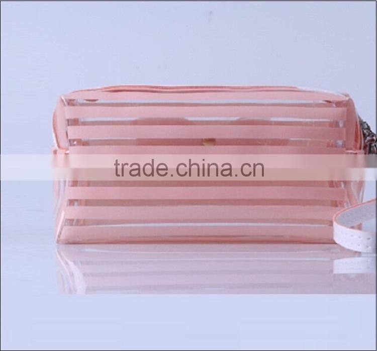 2016 New Model Strip Pattern Clear Vinyle PVC Travel Cosmetic Makeup Kit Bag for ladies