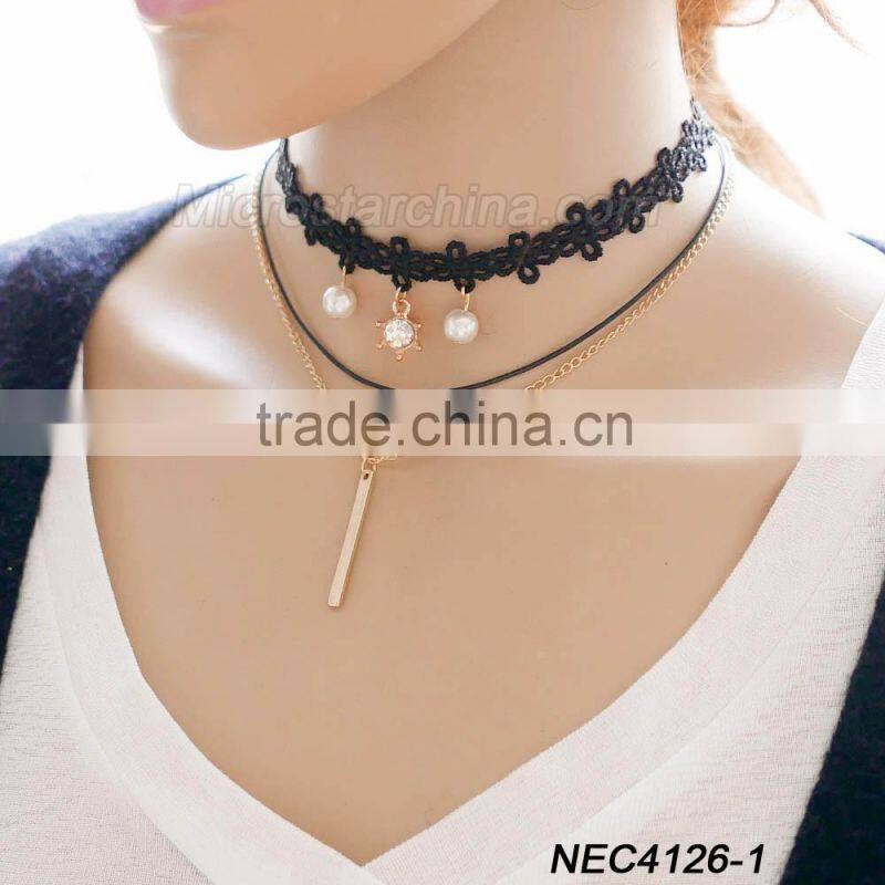 2016 IN STOCK Woman Hot Sexy Black Fancy lace Necklace wholesale