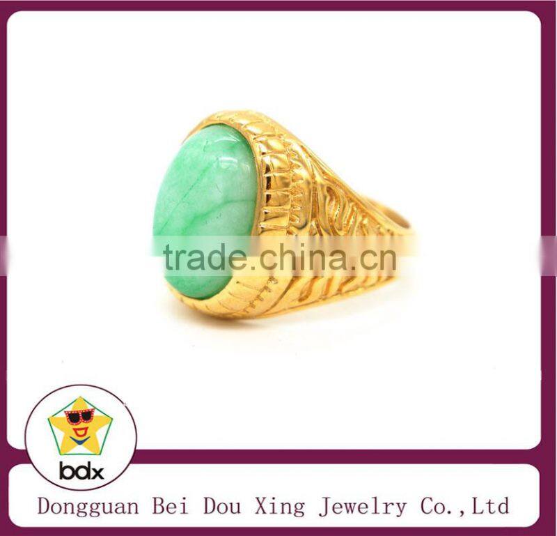 18k new products 2015 charm green crystal stone stainless steel rings