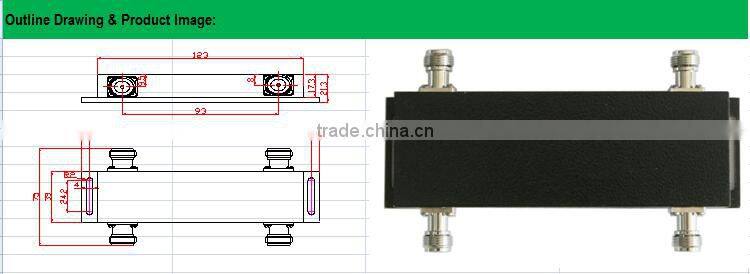 RF manufacture 800-2700MHz 2:2 3dB Hybrid Coupler /2 in 2 out Hybrid Combiner N/Female